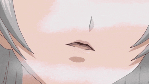 a close up of a anime girl 's mouth with a tear coming out of it