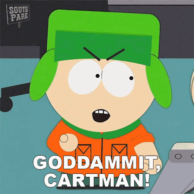 a cartoon character from south park says goddamn cartman