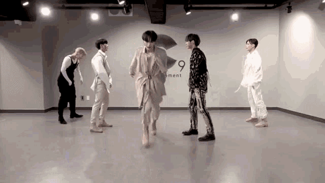 a group of people are dancing in a dance studio .