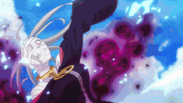 a woman with a bandaged head and a gold ring around her neck is flying through the air