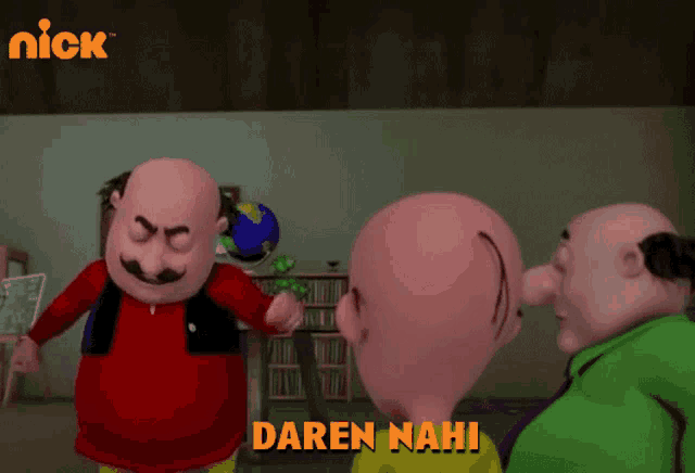 a cartoon character says daren nah while standing next to two other characters