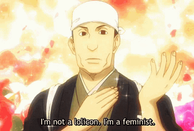 a man with a bandana on his head is saying i 'm not a loicon i 'm a feminist