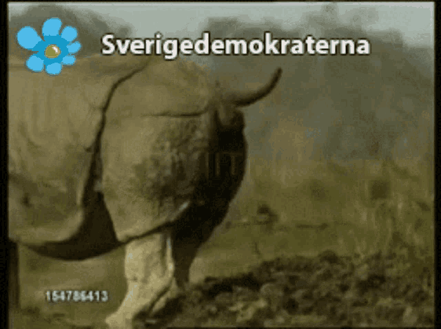 a picture of a rhino with the word sverigedemokraterna written on it