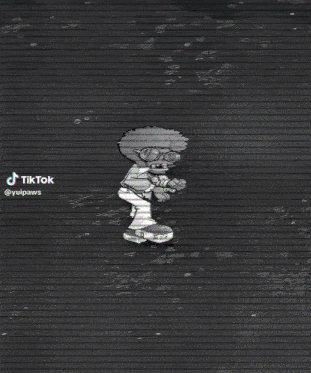 a black and white drawing of a cartoon character dancing in a dark room .