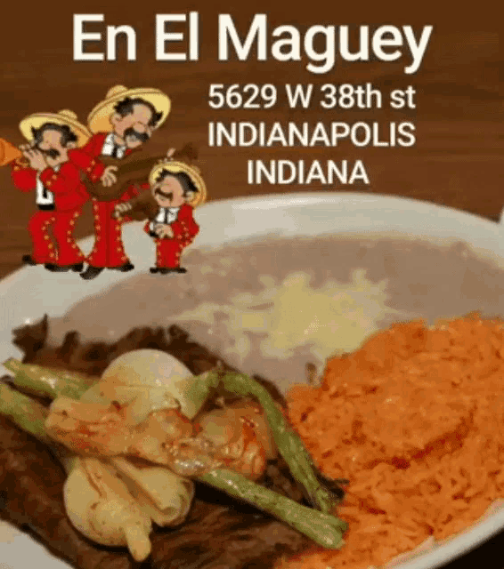 an advertisement for en el maguey shows a plate of food