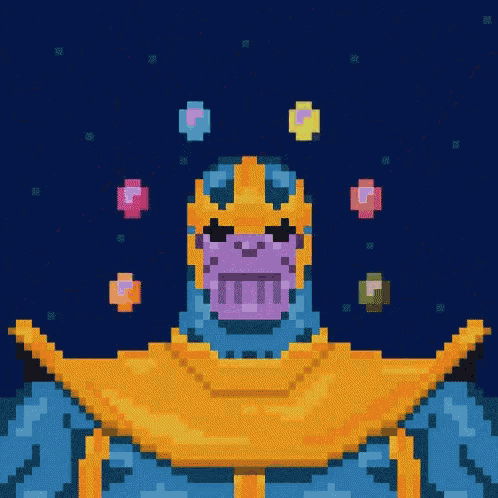 a pixel art of thanos with a purple face