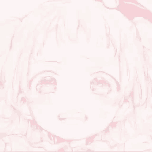 a close up of a pink and white drawing of a little girl with pigtails .