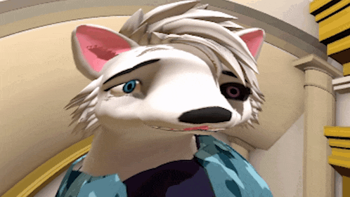 a 3d rendering of a wolf with a pink ear