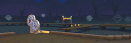 a video game scene with a few ghosts and a few trees