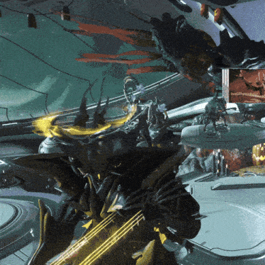 a video game scene with a statue of a dragon in the foreground