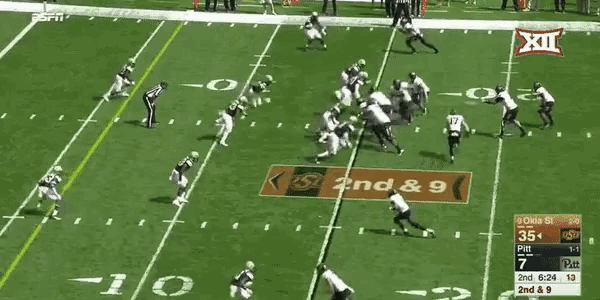 a football game is being shown on espn with a score of 35 to 7