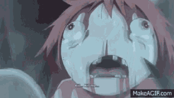 a close up of a cartoon character 's face with blood on it .