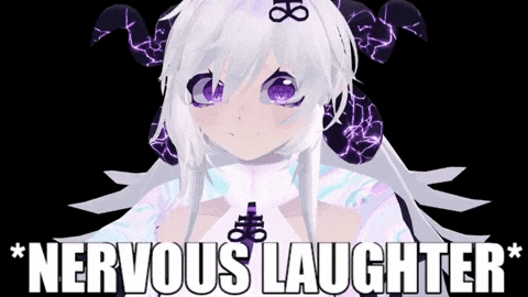 a girl with horns and the words nervous laughter
