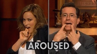 I Would Fuck Either One Of Them GIF - Olivia Wilde Stephen Colbert Aroused GIFs