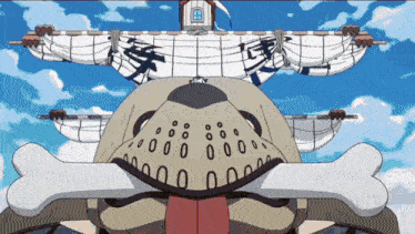 a cartoon drawing of a dog with a skull and bones in front of a house