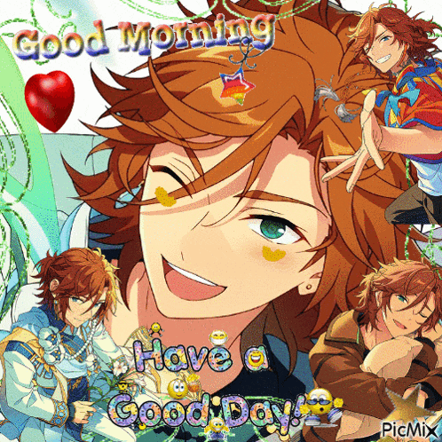 a picture of an anime character with the words good morning have a good day