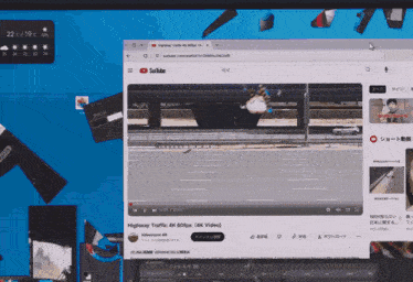 a computer screen displays a youtube video titled highway traffic 4k 60fps 4k video