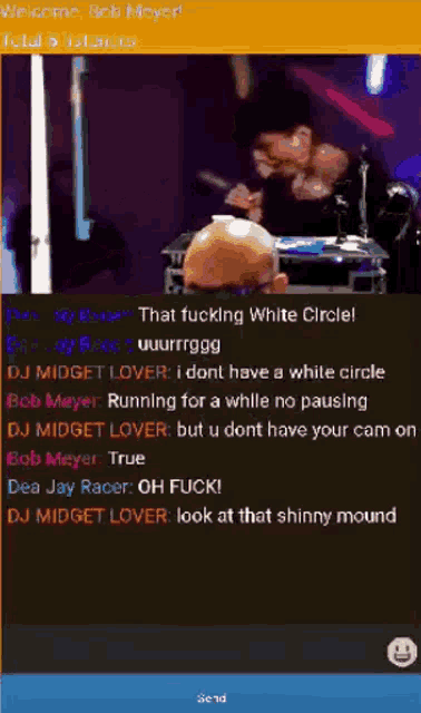 a screenshot of a chat between bob meyer and dj midget