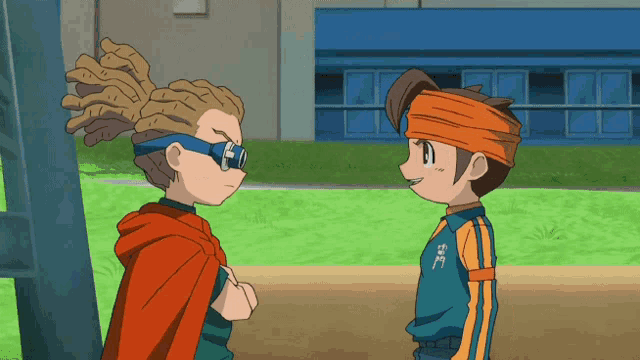 two cartoon characters standing next to each other with one wearing a jersey that says ' a ' on the front