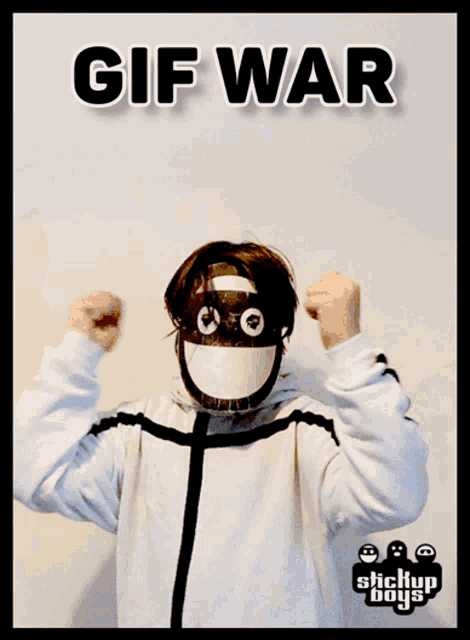 a picture of a person wearing a mask with the words gif war on it
