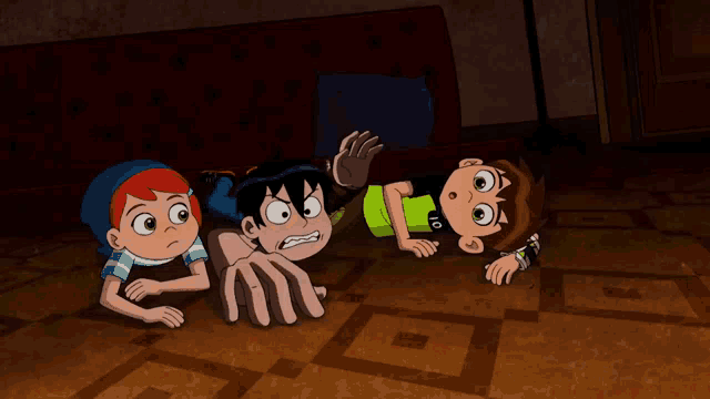 three cartoon characters one of whom has the number 10 on their shirt