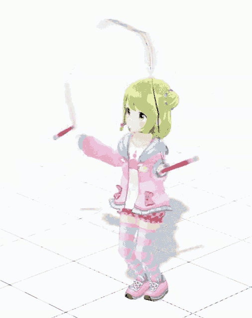 a girl with green hair is jumping a rope .