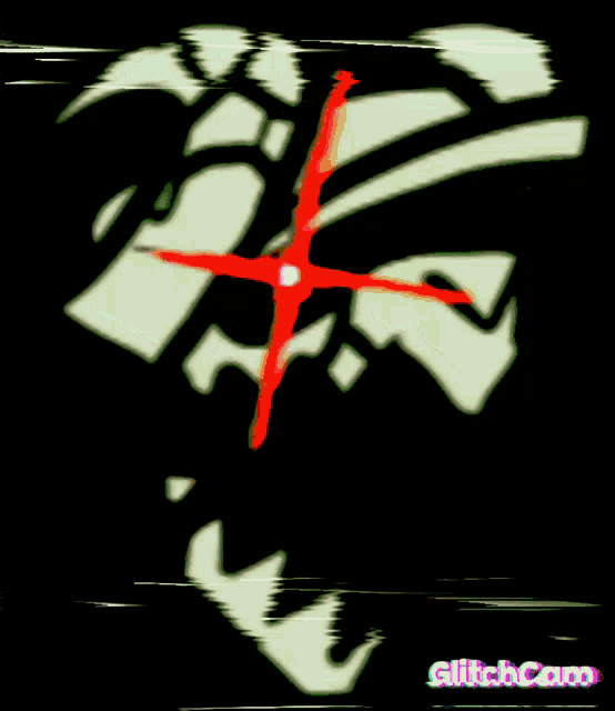 a glitchcam image of a skull with a red cross