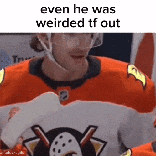 a hockey player is wearing an anaducks jersey