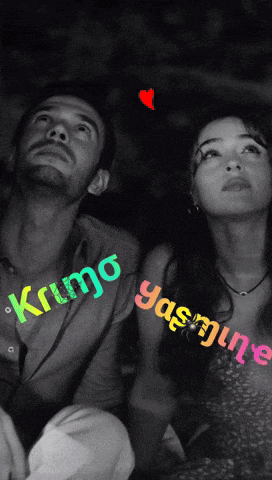 a black and white photo of a man and a woman with the name krimo and yasmine