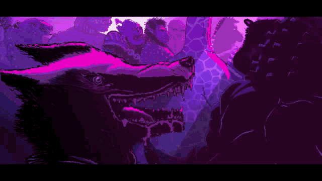 a pixel art drawing of a wolf and a bear standing next to each other