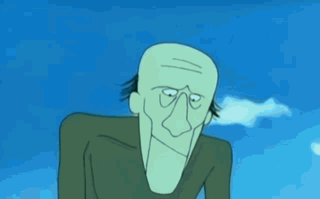 a cartoon character with a long nose and ears is standing in front of a blue sky with clouds .