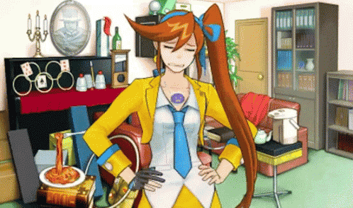 a cartoon of a woman in a yellow jacket and tie