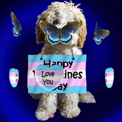 a dog is holding a sign that says happy valentines day