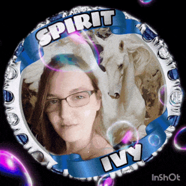 a balloon with a picture of a woman and a unicorn with the words spirit ivy on it