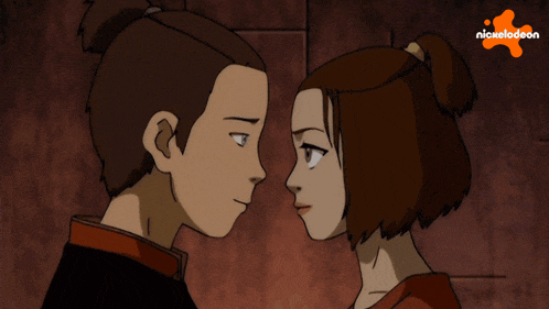 a cartoon of a man and a woman kissing with nickelodeon in the background
