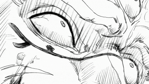 a black and white drawing of a man 's face with a big eye
