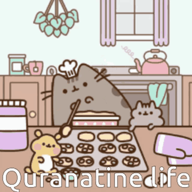 a cartoon of a cat and a hamster baking cookies with the words " quranatinelife " below them