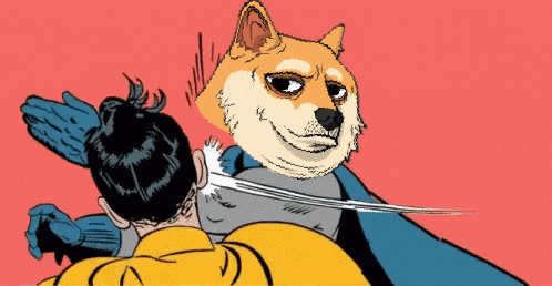 a cartoon drawing of a dog with a sword