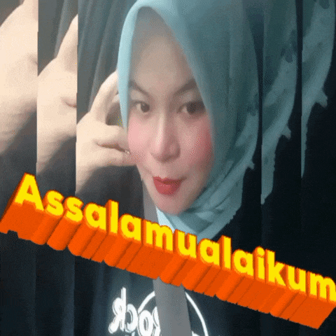 a woman wearing a blue hijab with the words assalamualaikum on the bottom