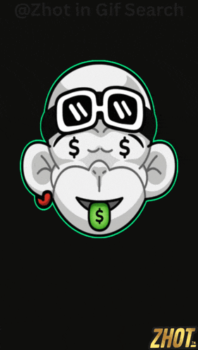 a monkey with glasses and a dollar sign sticking out of its mouth