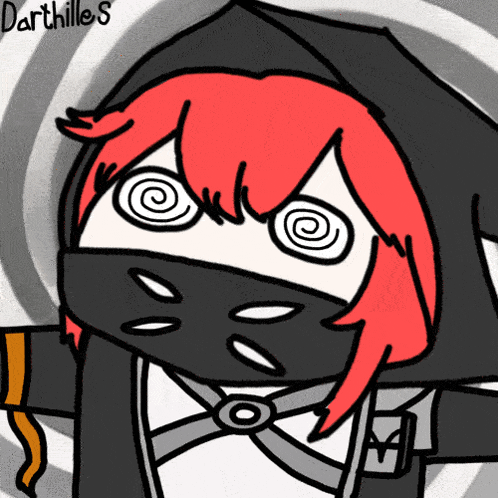 a drawing of a girl with red hair and the name darthillos