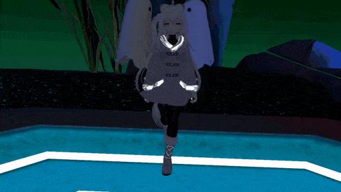 a computer generated image of a girl with white hair and a white jacket