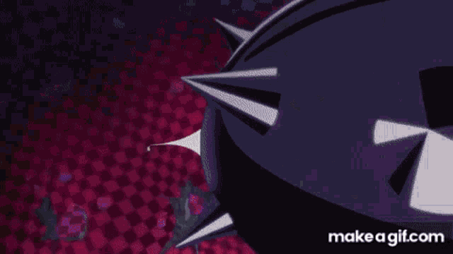 a cartoon of a person standing on a red surface with a purple background .