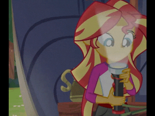 sunset shimmer from my little pony equestria girls holds a flashlight