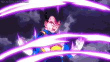 a pixel art of vegeta from dragon ball z surrounded by purple lines
