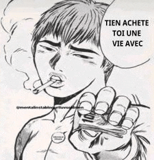 a black and white drawing of a man smoking a cigarette and holding a cigarette in his hand .