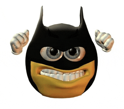a cartoon smiley face with a batman mask and gloves