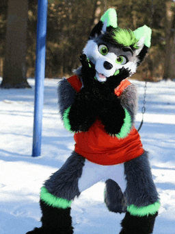 a furry animal wearing a red shirt and green ears