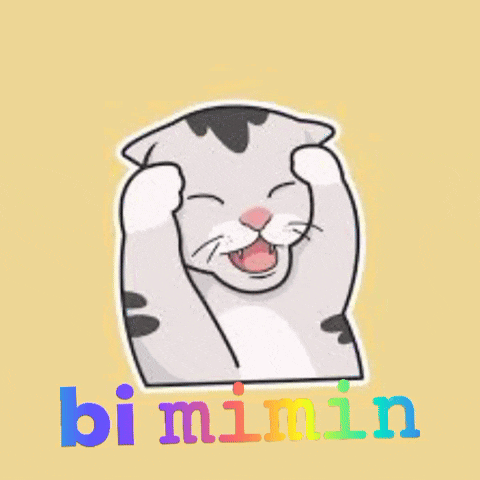 a sticker of a cat with the word bi mimin in the corner