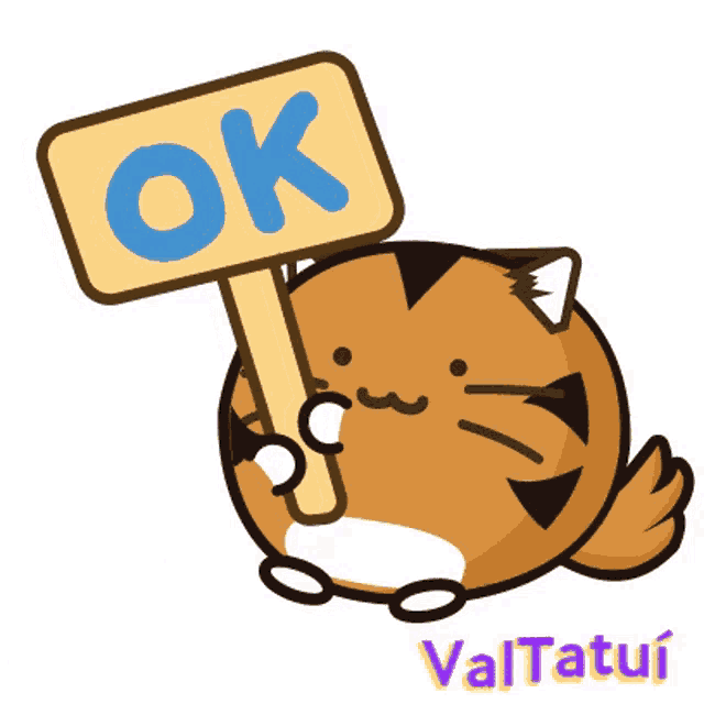 a cat holding a sign that says ok